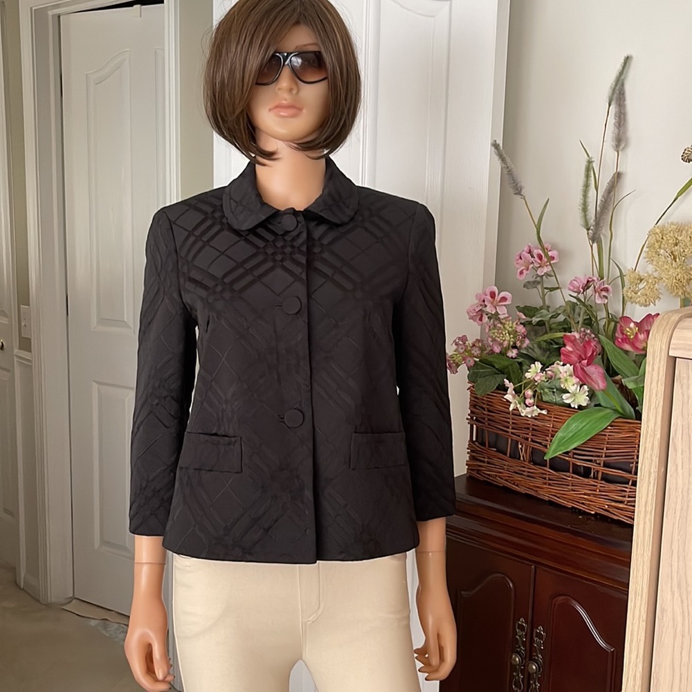 Talbots Black Quilted Pattern Cropped Jacket Peti… - image 4